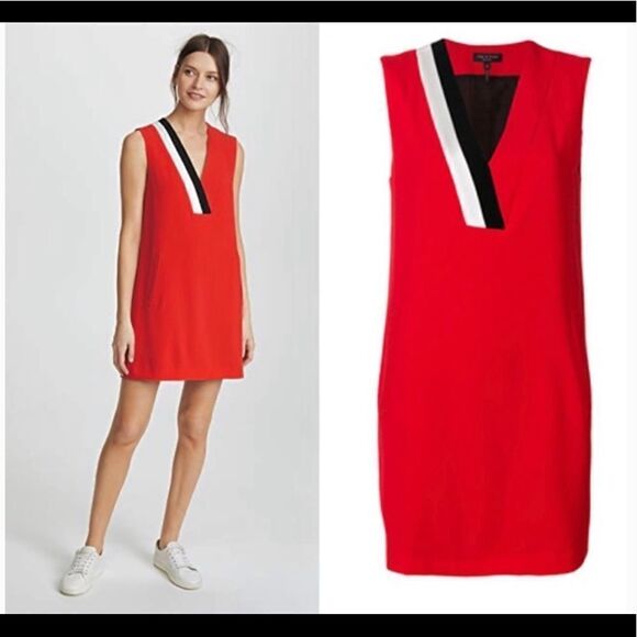 Rag and Bone Red With Black And Cream Striped Beck Mini Dress - Picture 1 of 6